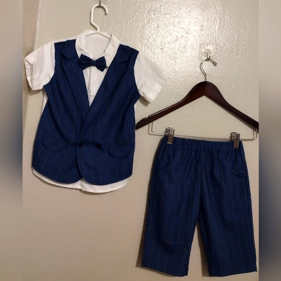 2 piece pinstripe shorts set with removable bow tie - Picture 4 of 9
